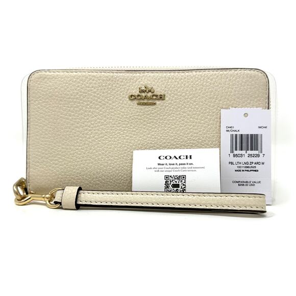 Coach Long Zip Around Wallet Chalk White Leather C4451 - Picture 2 of 5